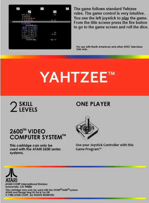 Yahtzee box back