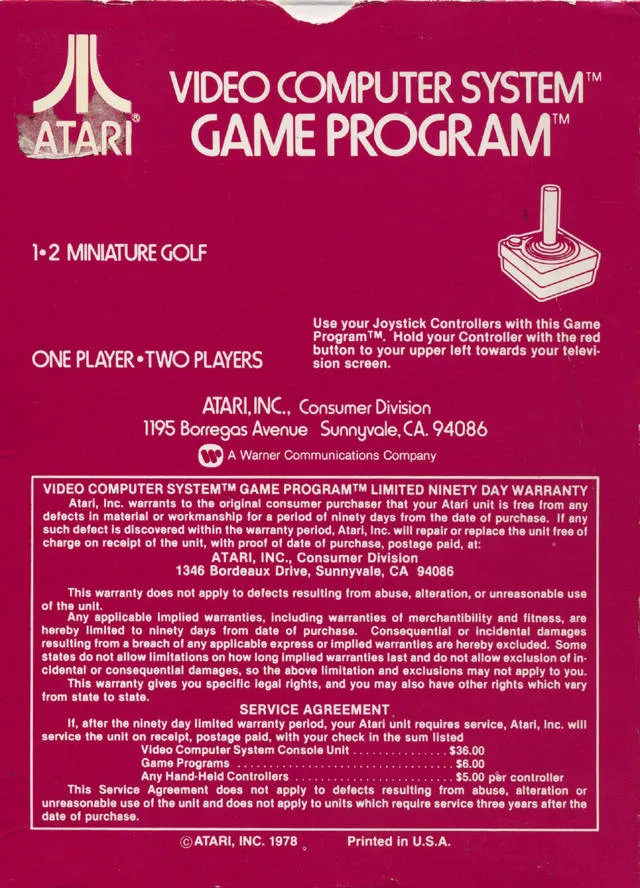 Miniature Golf box back