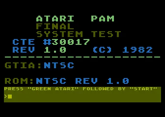Atari PAM System Test title screen