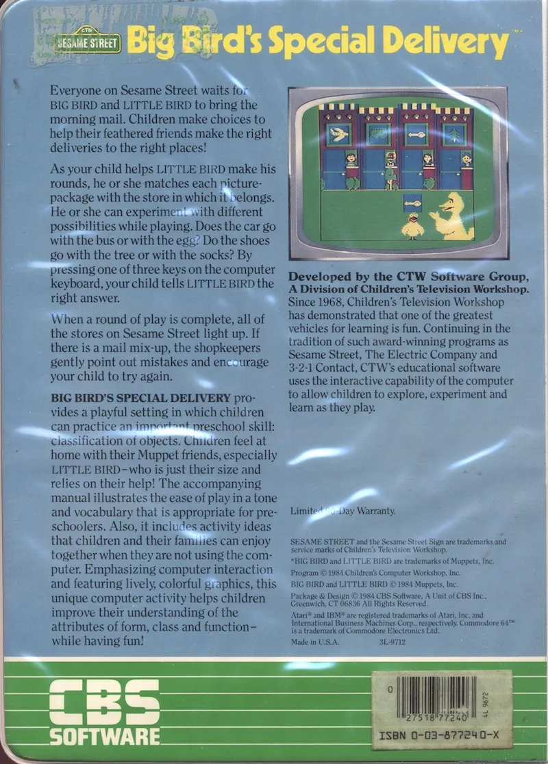 Big Bird's Special Delivery box back