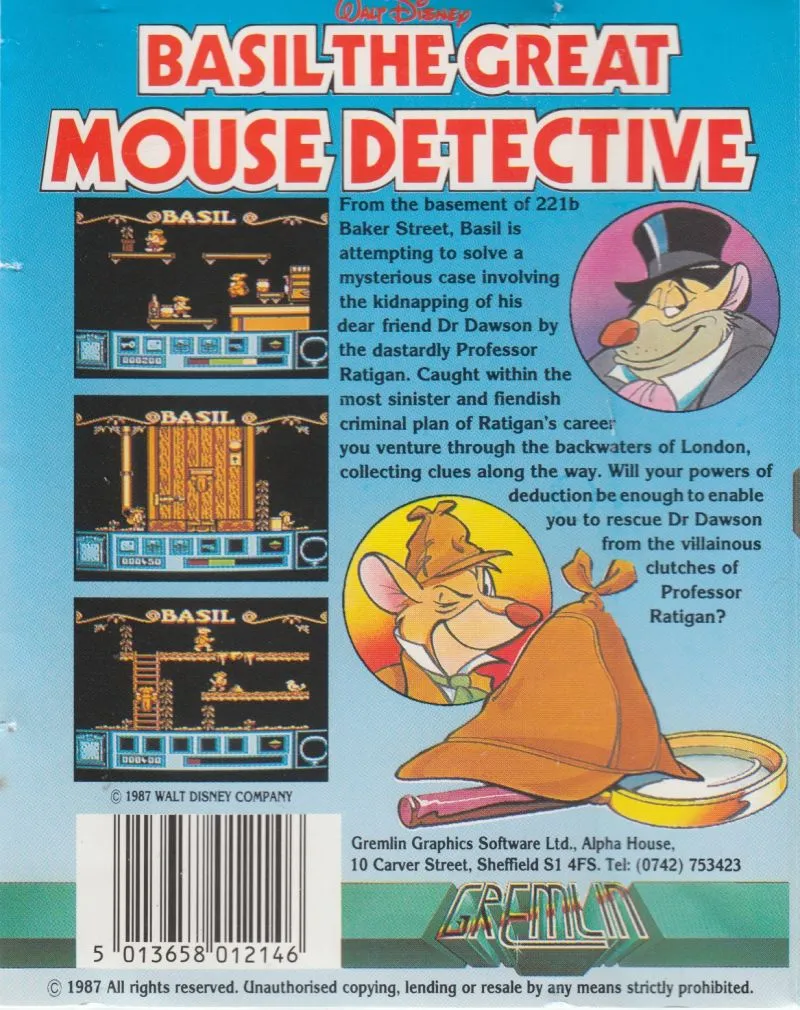 Basil the Great Mouse Detective box back