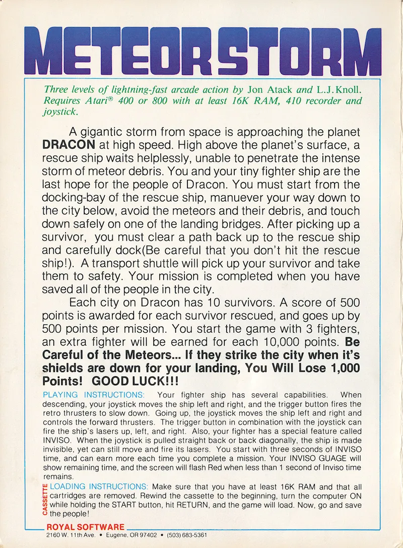 Meteor Storm box back