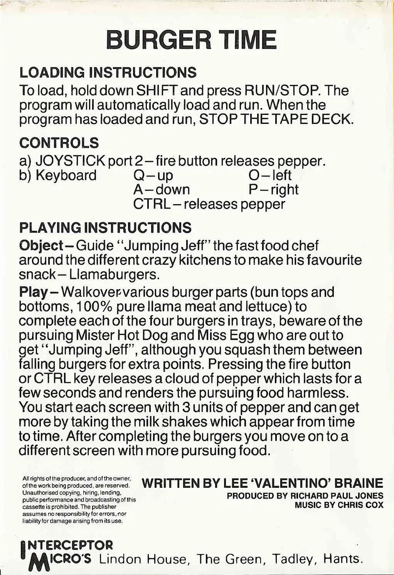 Burger Time box back