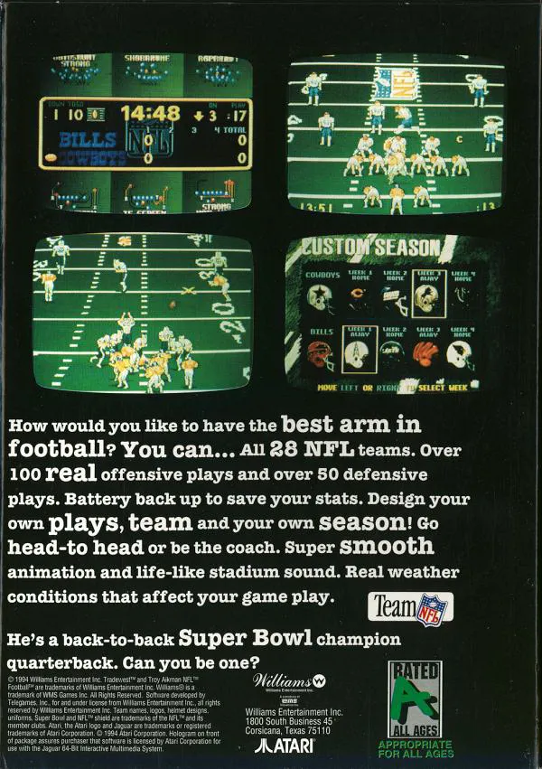 Troy Aikman NFL Football box back