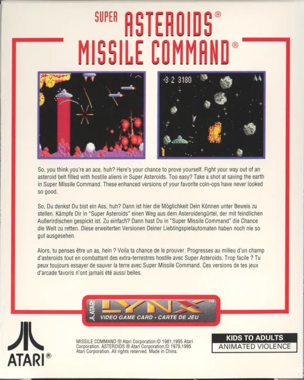 Super Asteroids & Missile Command box back