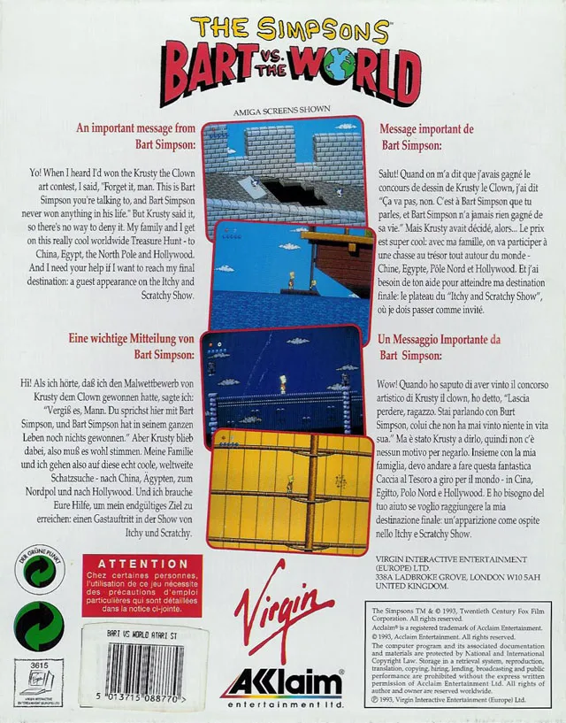 The Simpsons: Bart vs. the World box back
