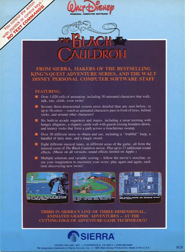 Black Cauldron, The box back