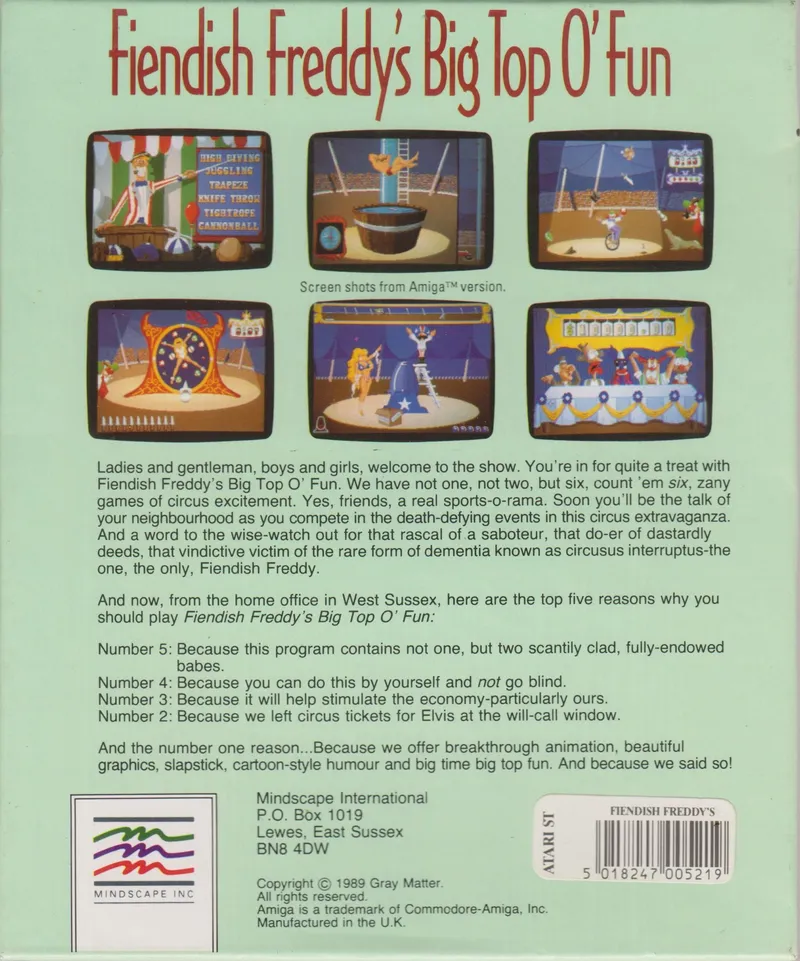 Fiendish Freddy's Big Top 'O Fun box back