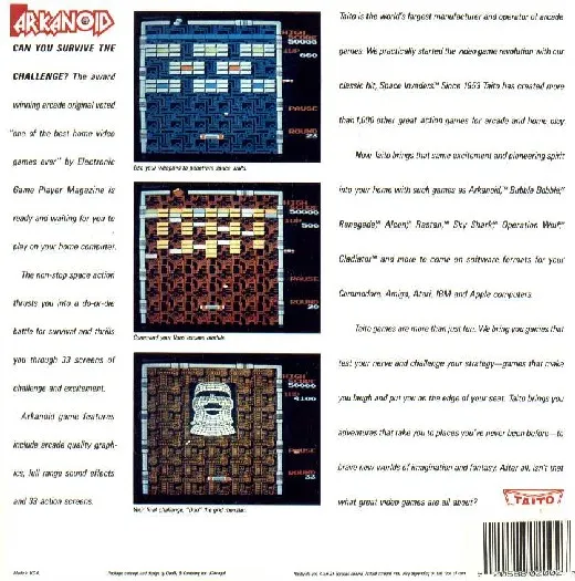 Arkanoid box back