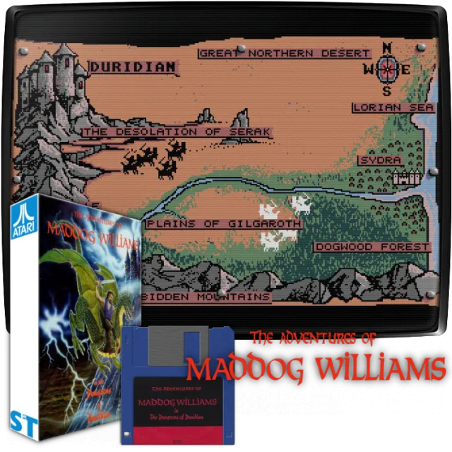 Backdrop artwork for The Adventures of Maddog Williams in the Dungeons of Duridian