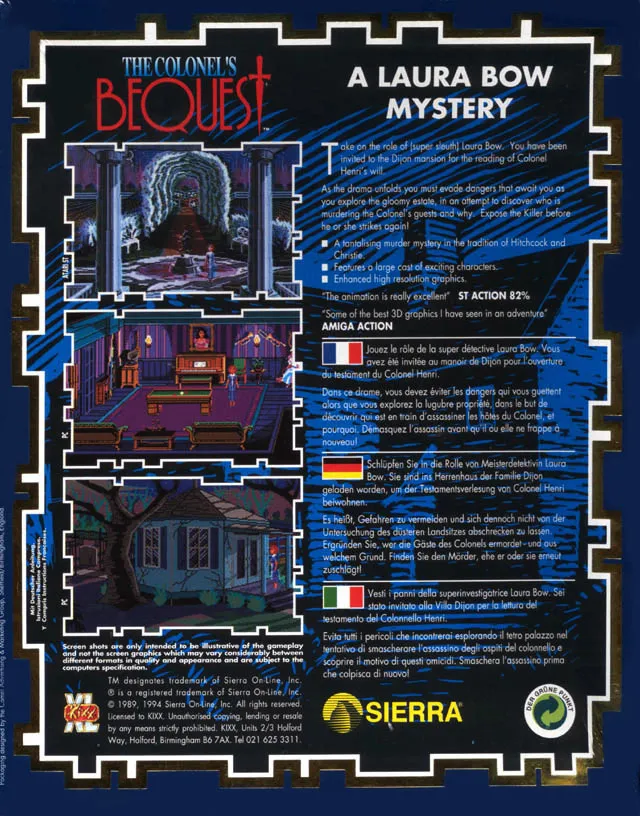Colonel's Bequest, The box back