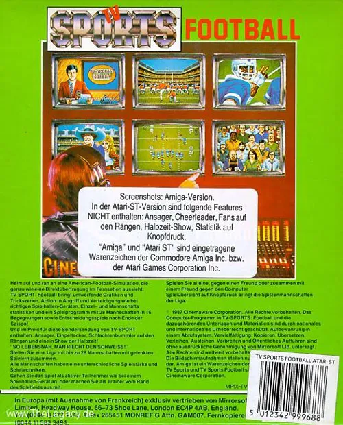 TV Sports Football box back