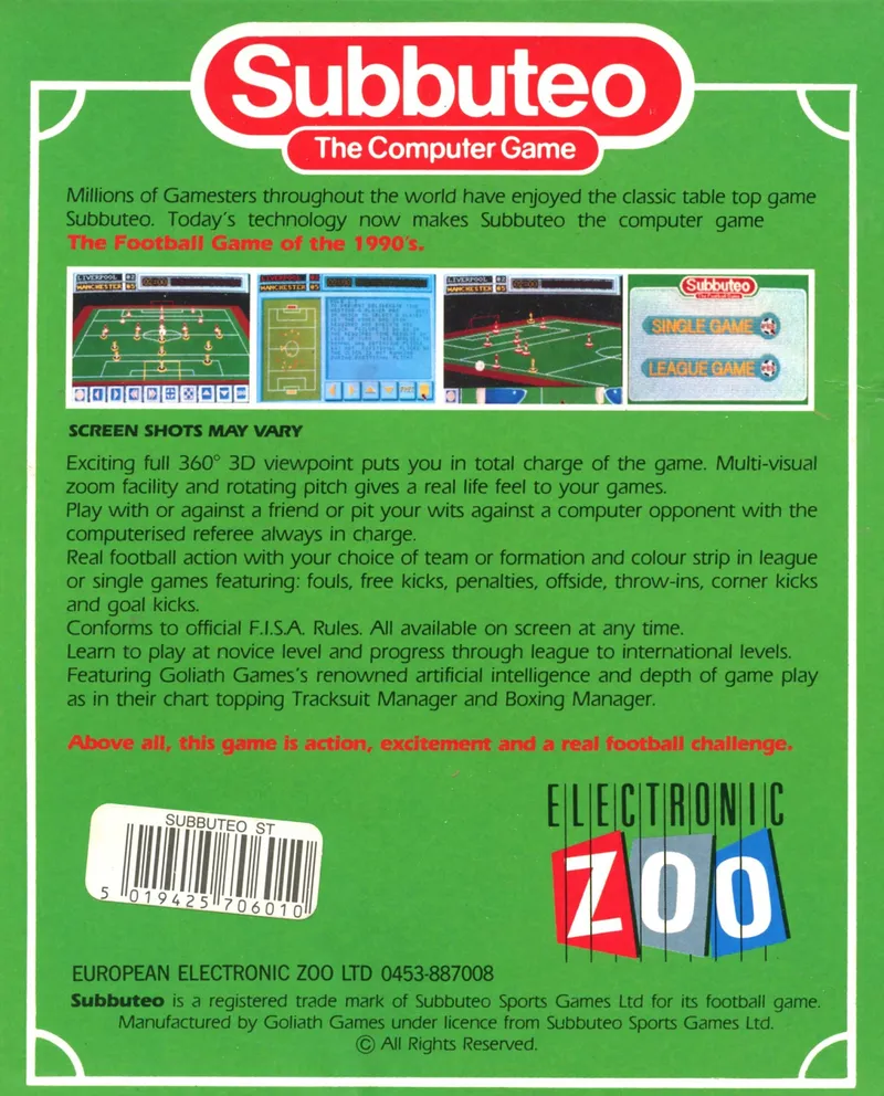 Subbuteo box back