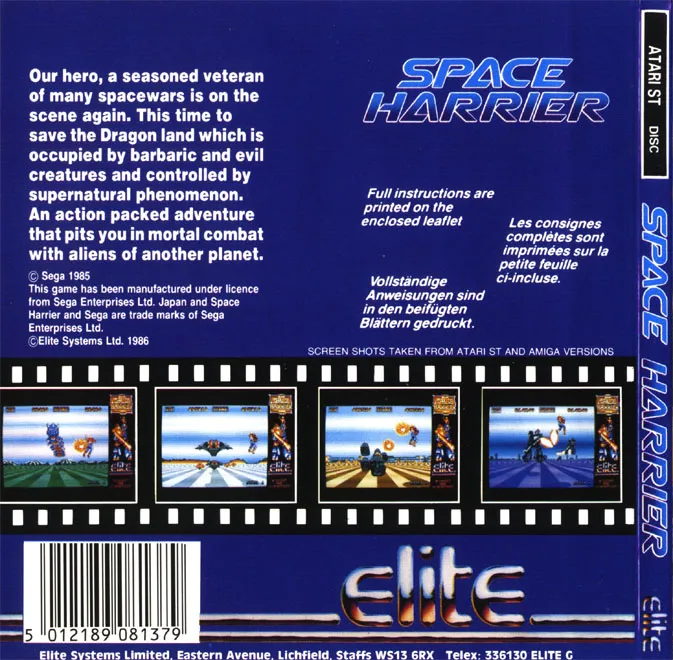 Space Harrier box back
