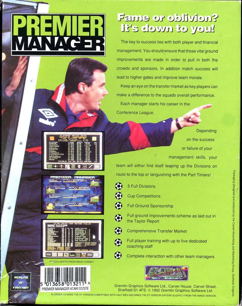 Premier Manager box back