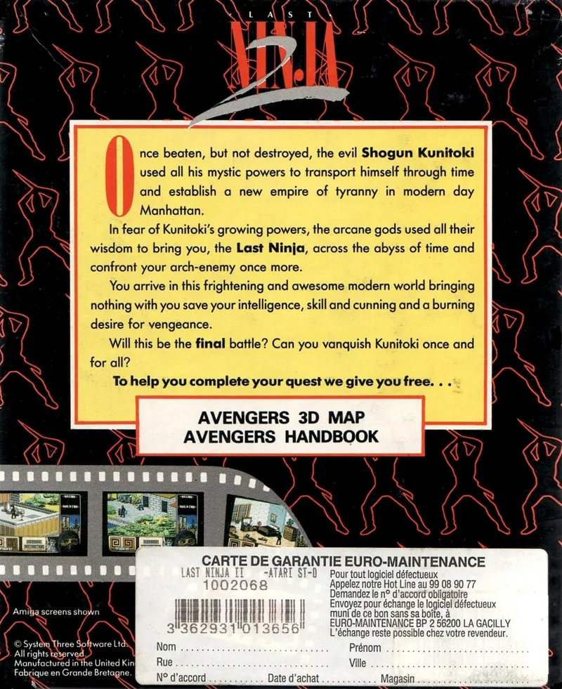 Last Ninja, The box back
