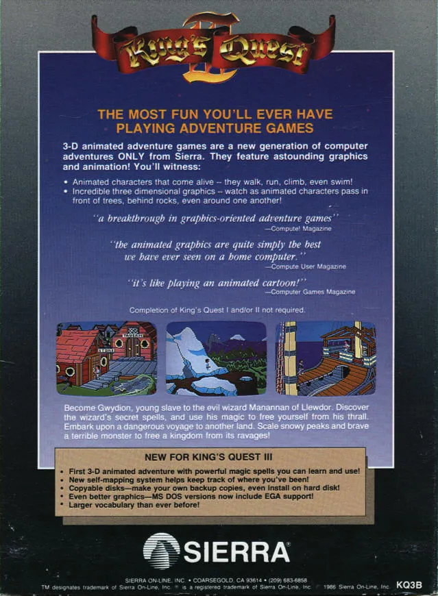 King's Quest III: To Heir is Human box back