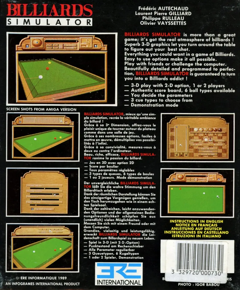 Billiards Simulator box back