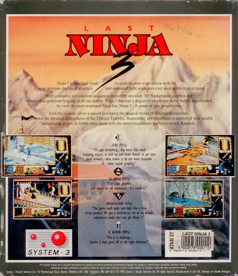 Last Ninja 3 box back