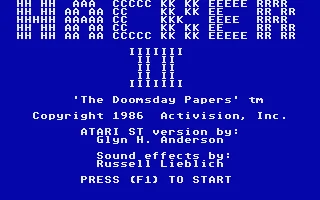 Hacker II - The Doomsday Papers title screen