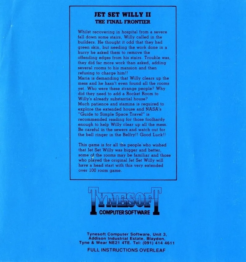 Jet Set Willy II box back