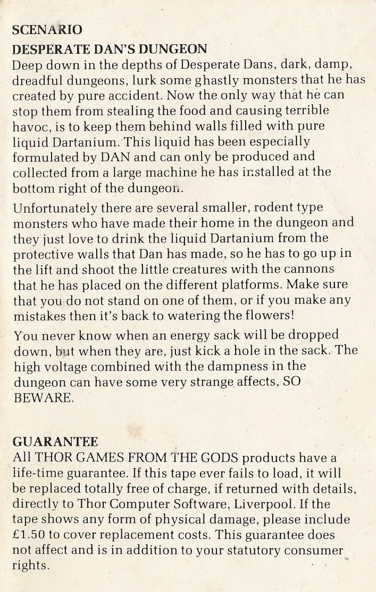 Desperate Dan's Dungeon box back