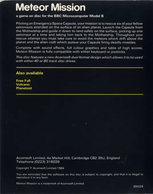 Meteor Mission box back
