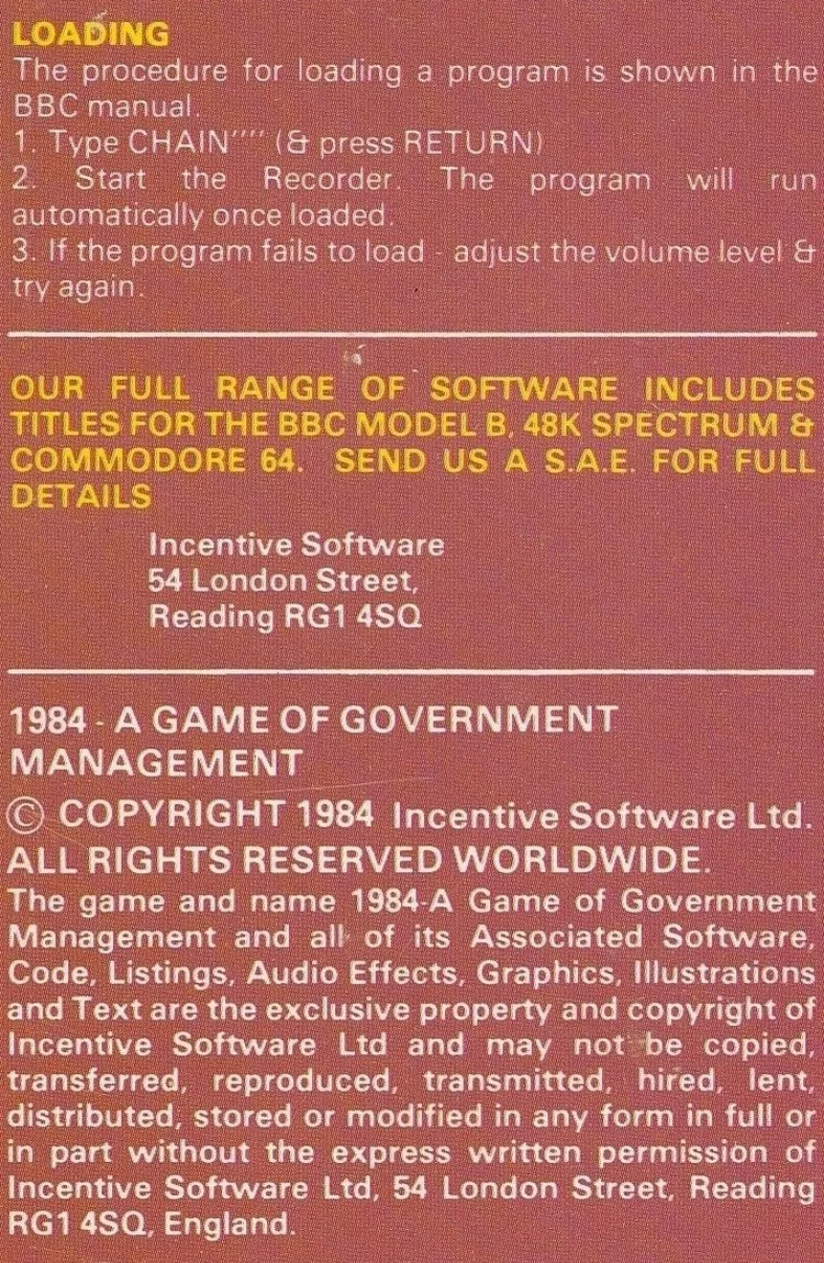 1984: A Game of Government Management box back