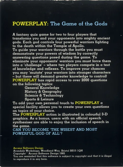 Powerplay: The Game of the Gods box back