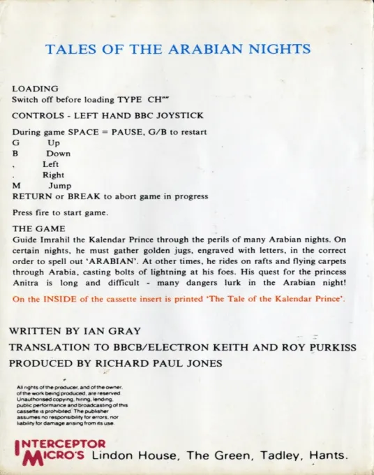 Tales of the Arabian Nights box back