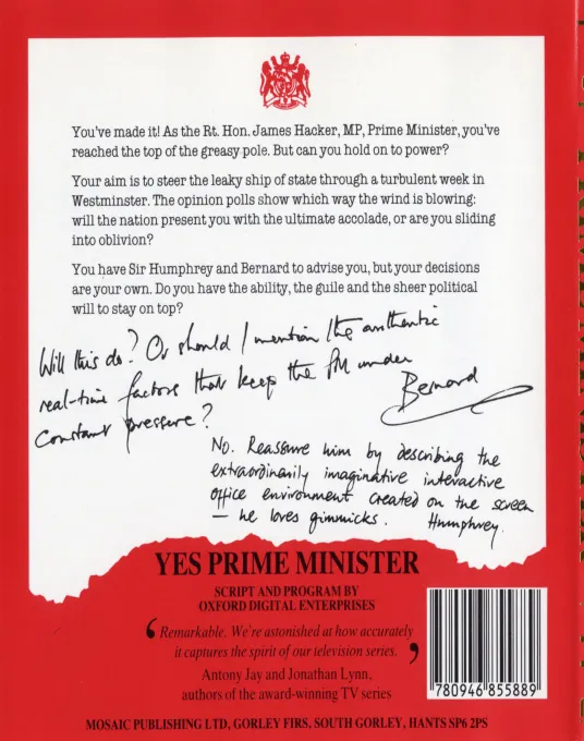 Yes Prime Minster box back