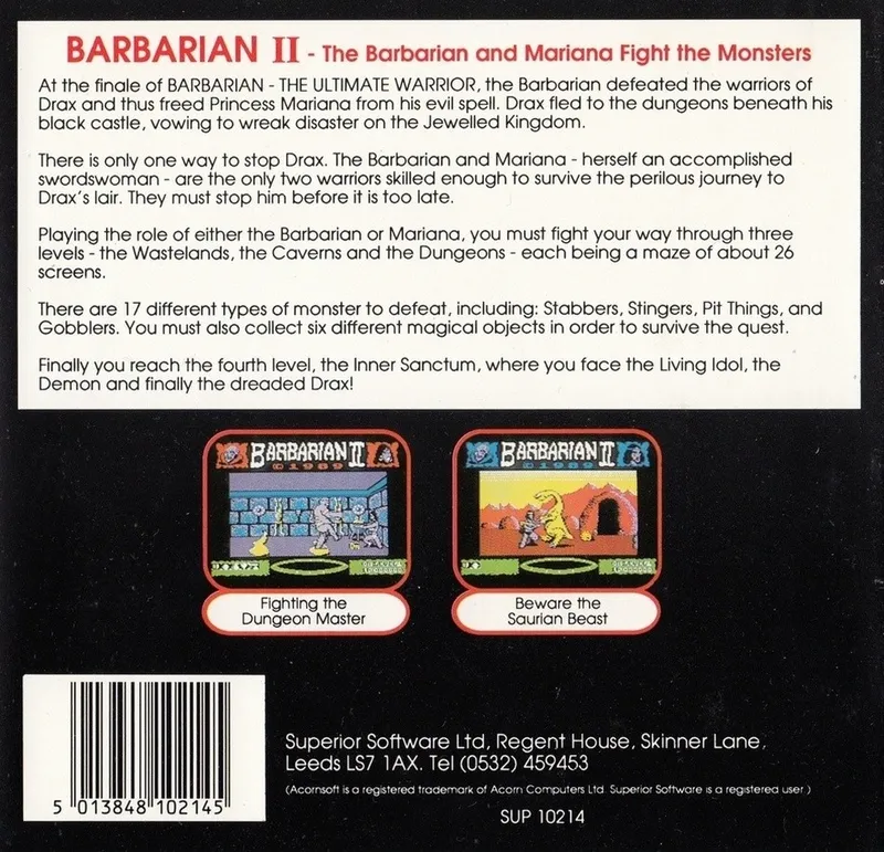 Barbarian II: The Dungeon of Drax box back