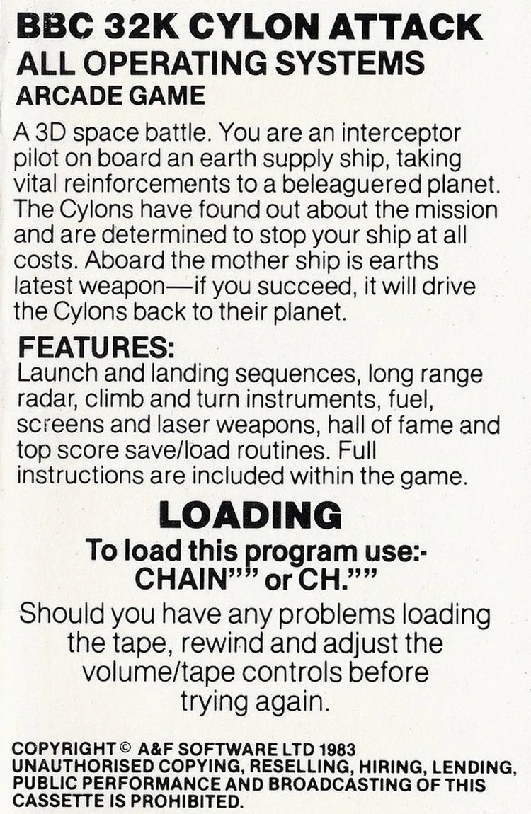 Cylon Attack (A&F Software) box back