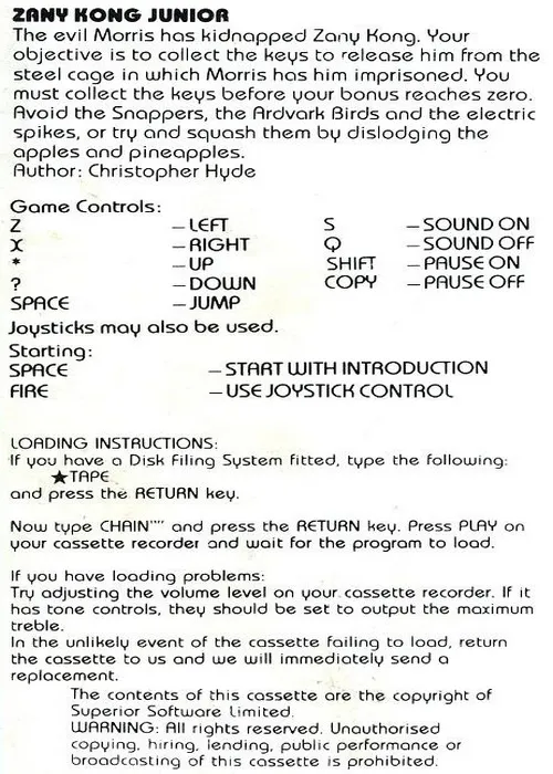 Zany Kong Junior box back