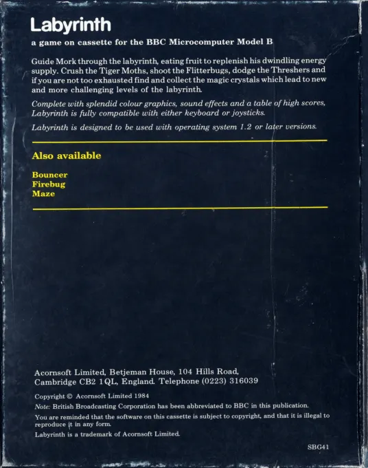Labyrinth (Acornsoft) box back