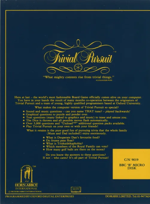 Trivial Pursuit: BBC Genus Edition box back