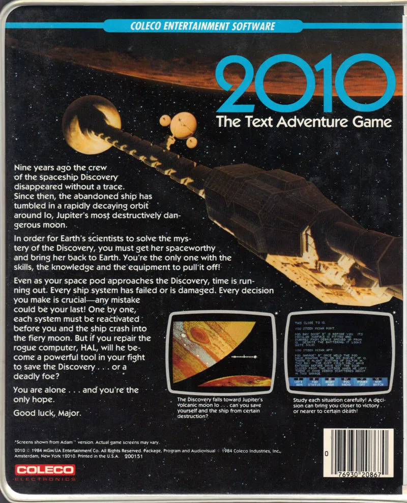 2010: The Text Adventure Game box back