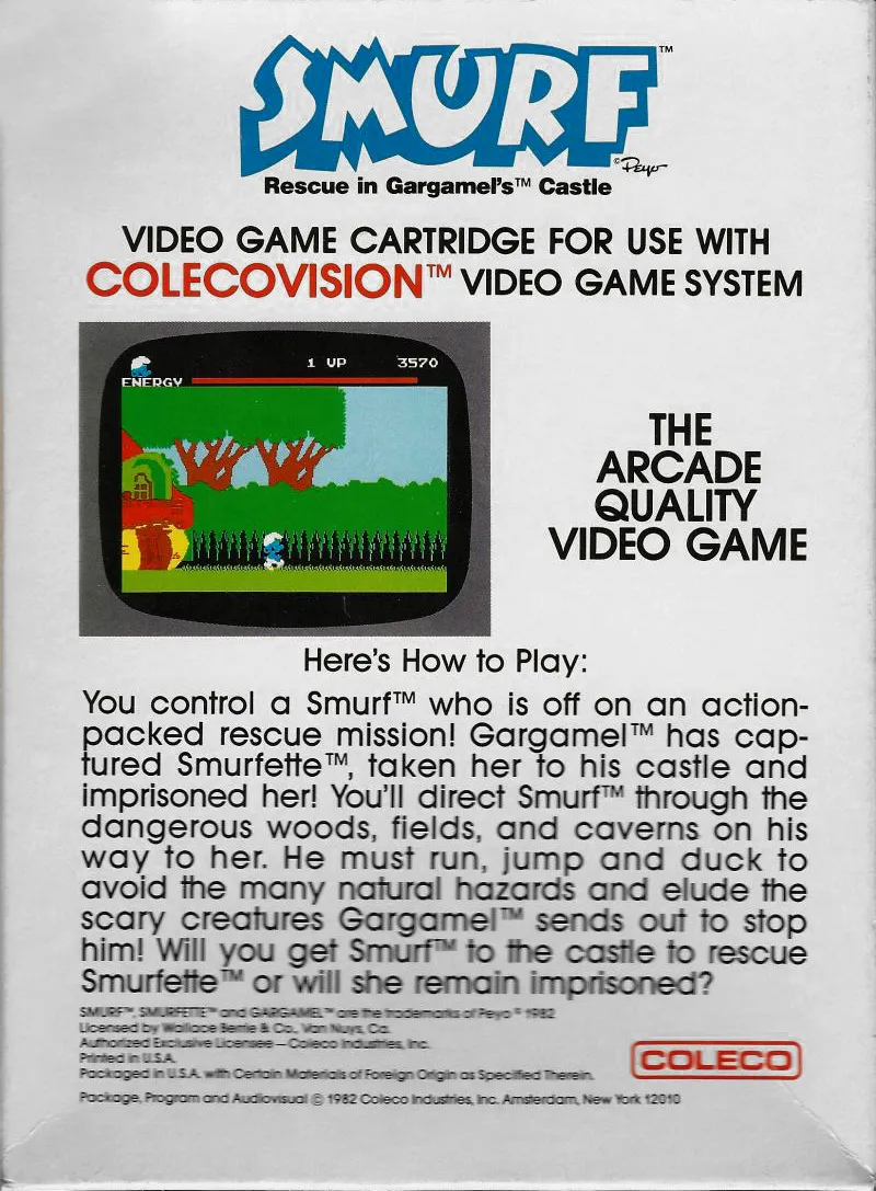 Smurf: Rescue in Gargamel's Castle box back