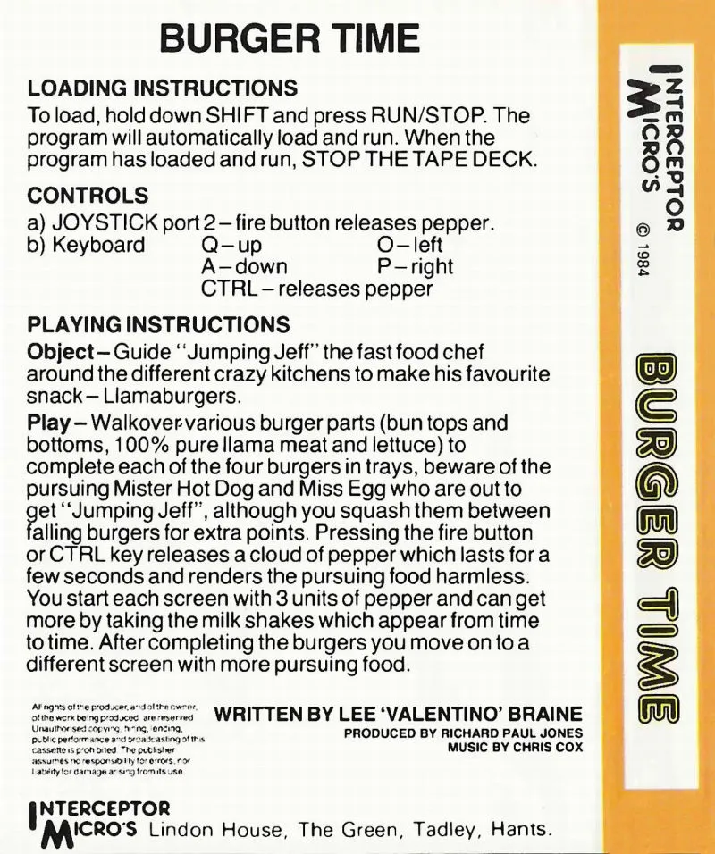 Burger Time box back