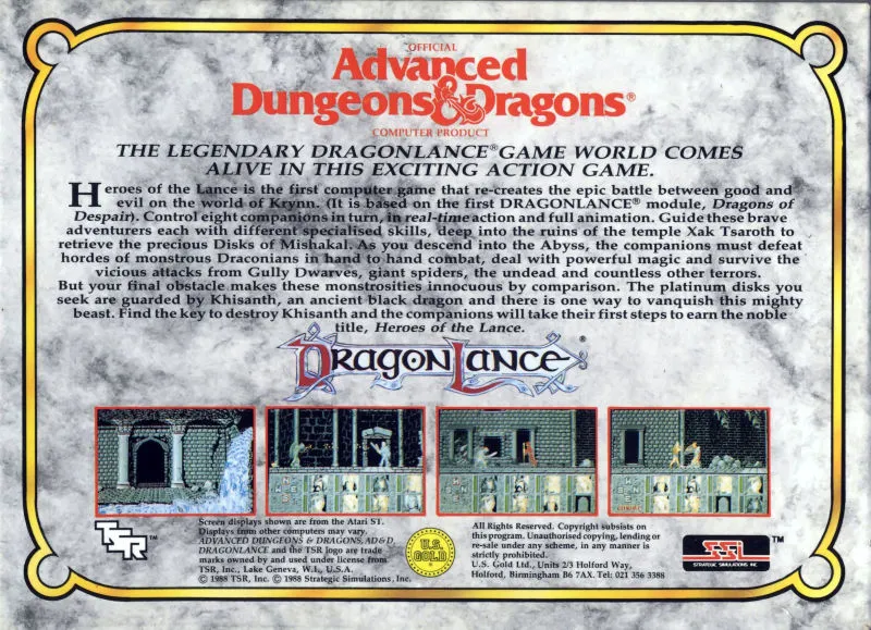 Heroes of the Lance box back