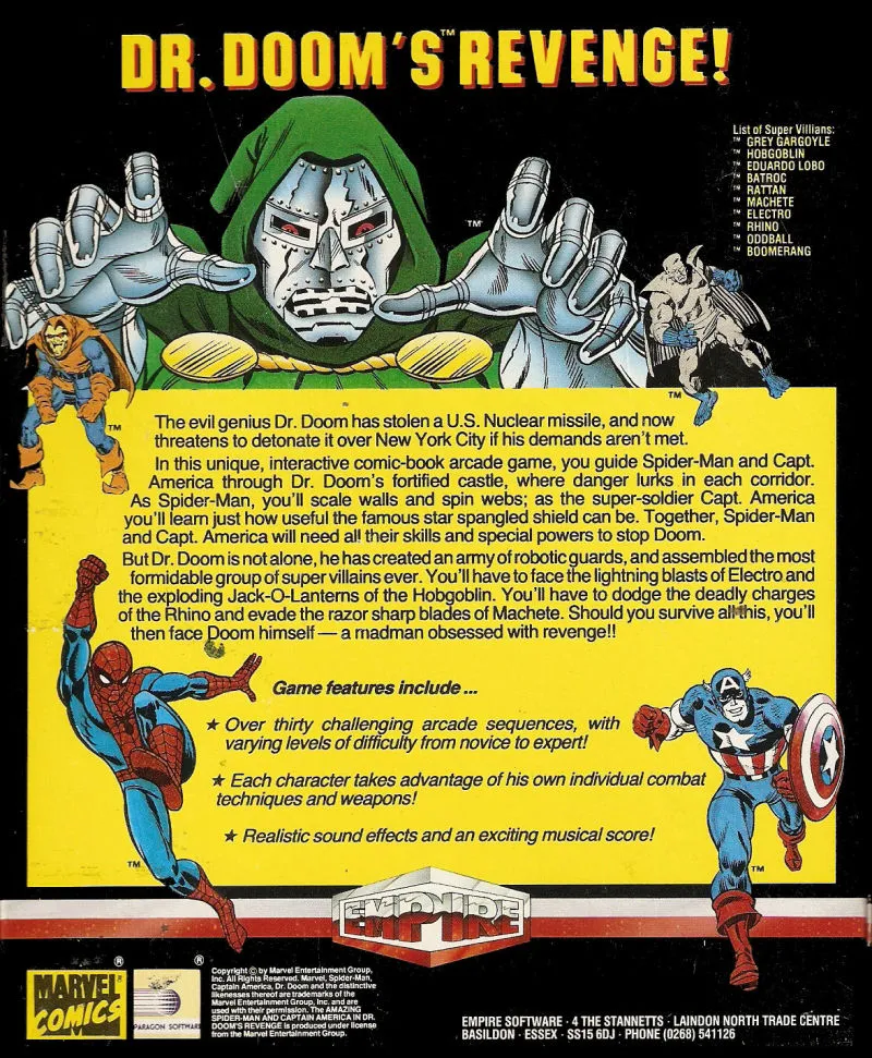 The Amazing Spider-Man and Captain America in Dr. Doom's Revenge! box back