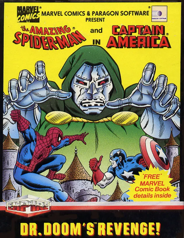 The Amazing Spider-Man and Captain America in Dr. Doom's Revenge! cover art for Commodore 64