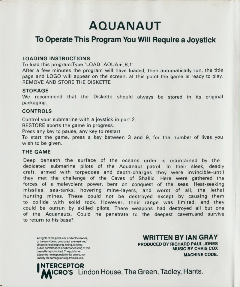 Aquanaut (Interceptor Software) box back