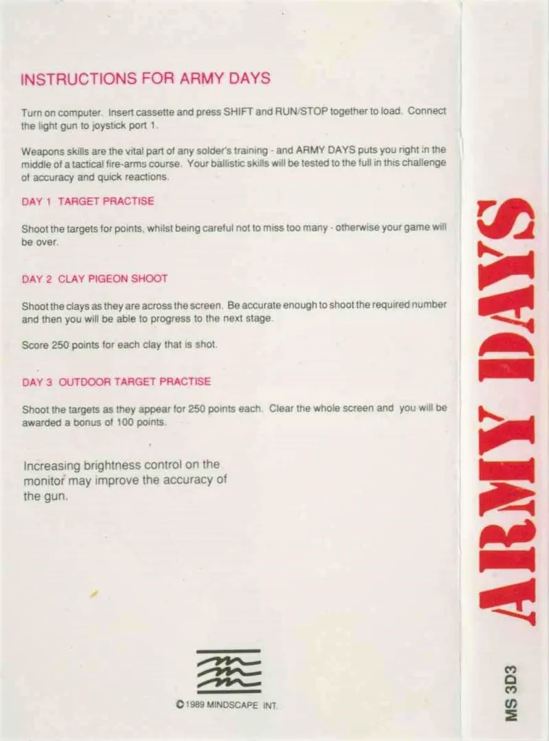 Army Days box back