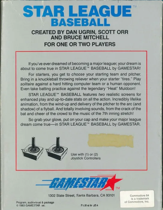 Star League Baseball box back