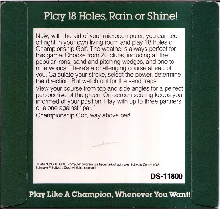 Championship Golf (1983) box back