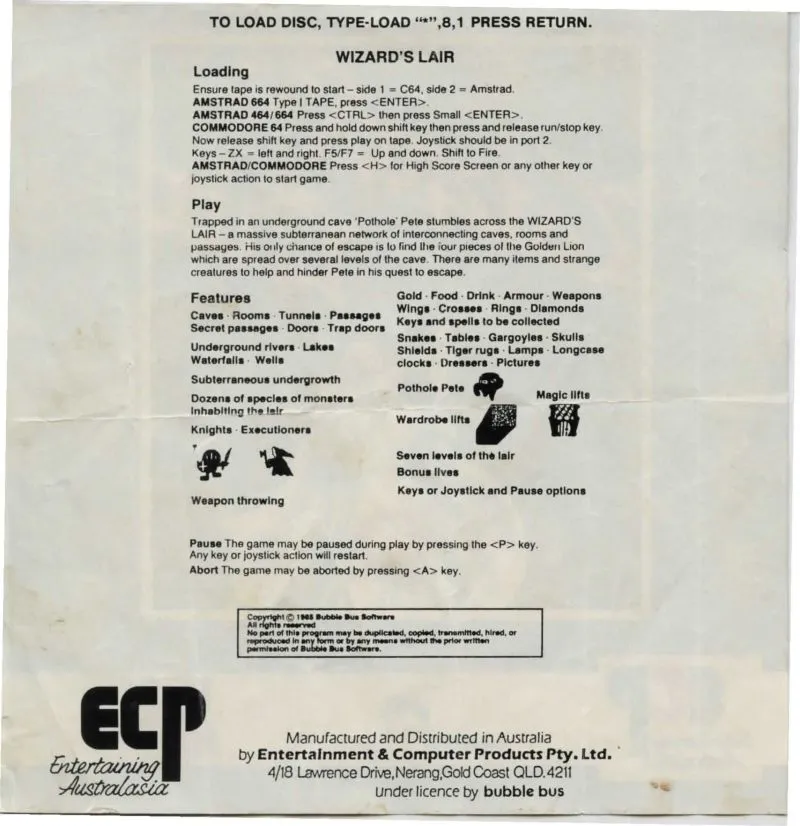 Wizard's Lair box back