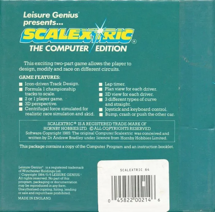 Slot Car Racer box back