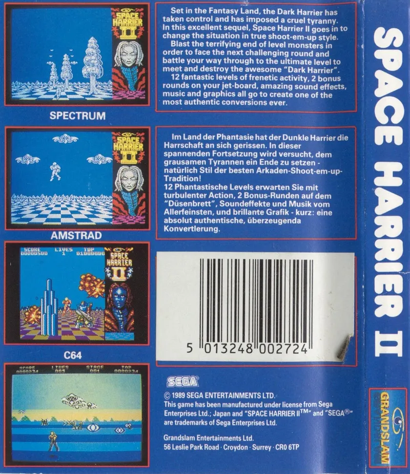 Space Harrier II box back