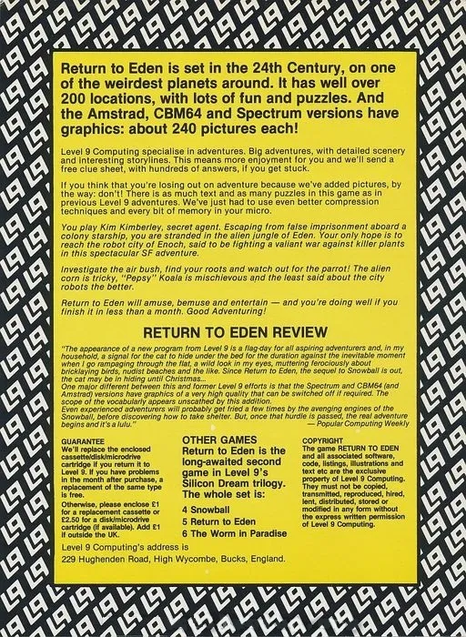 Return to Eden box back